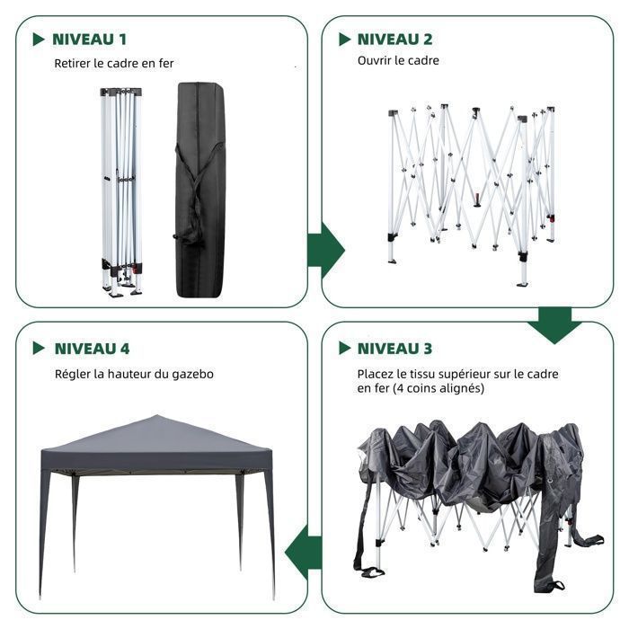 Cenador de jardín, carpa de recepción, carpa para eventos - 3x3m, con 4 bolsas de lastre, carpa plegable, carpa de jardín