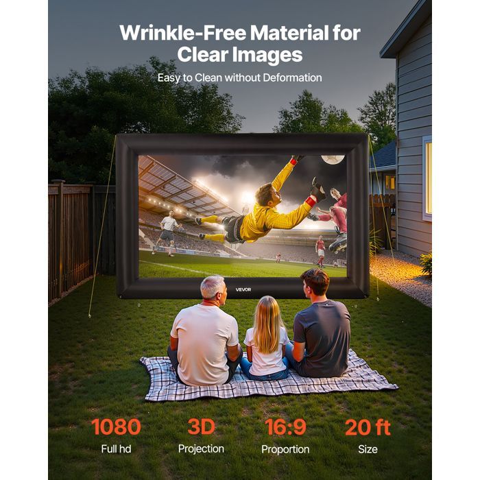 Pantalla de proyección inflable VEVOR de 610 cm en diagonal - Relación de aspecto 16:9 - con bolsa de almacenamiento - Fácil montaje - Para uso en exteriores