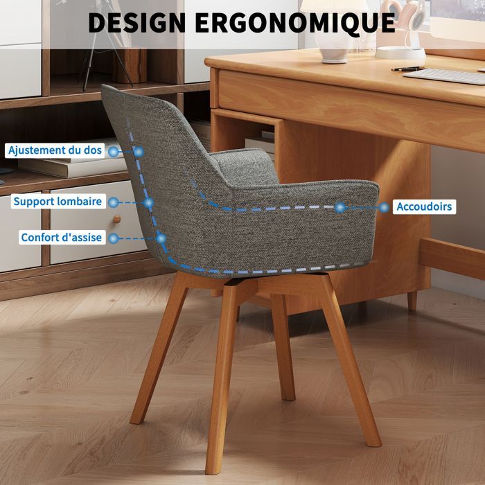 WAFTING Set di 4 sedie da pranzo girevoli con braccioli, poltrona imbottita con schienale in cotone, grigio scuro