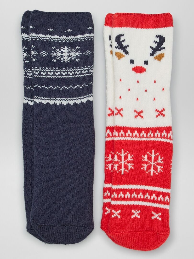 Conjunto de 2 pares de pantuflas navideñas tipo calcetín - ROJO