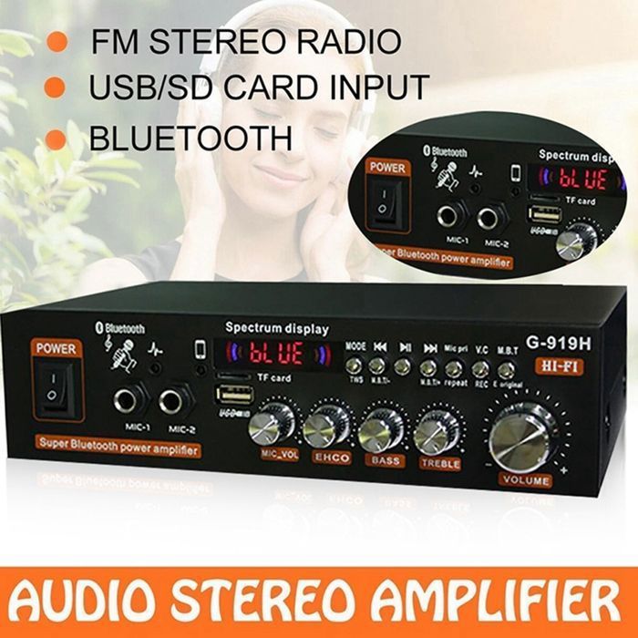 Amplificador de potência doméstico G919H de 1000 W, Hi-Fi, Bluetooth 5.0, com entrada USB, para subwoofer e alto-falantes. Plugue padrão europeu.