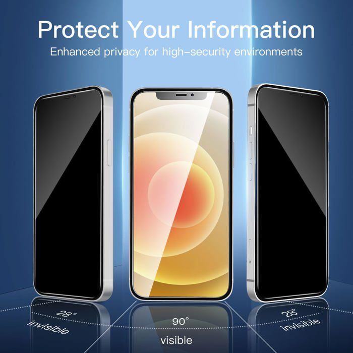Pacote com 3 protetores de tela de vidro temperado anti-espionagem para iPhone 12 e iPhone 12 Pro (6,1 polegadas), ângulo de privacidade de 28 graus.