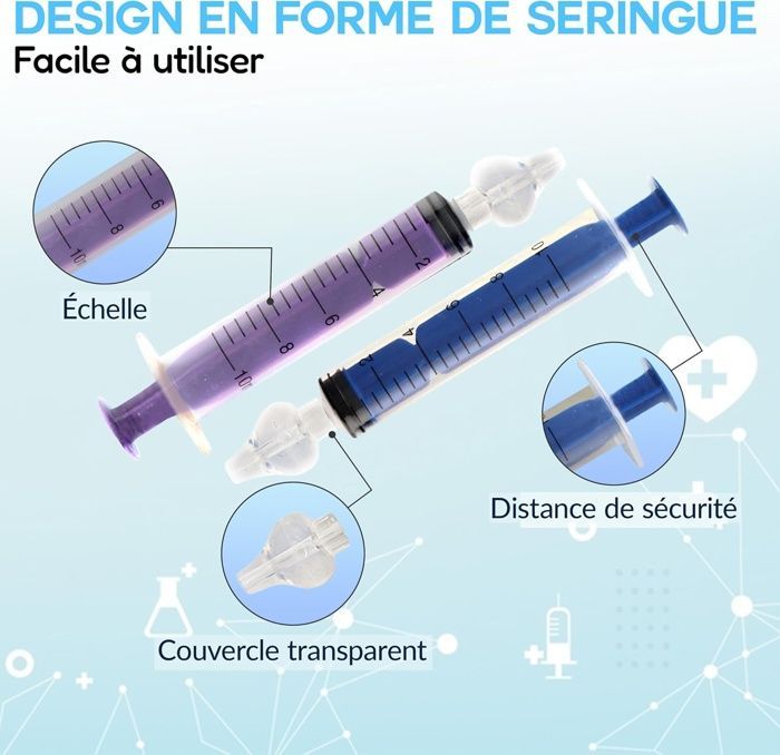 Kit de aspirador nasal BORNOVA - 8 jeringas nasales para bebés y adultos - Punta de irrigador nasal de silicona, 10 ml (4 azules + 4 amarillas)