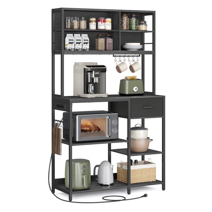Carrito de cocina - VASAGLE - Estantería de cocina con regleta - Estantes ajustables, gris antracita y negro tinta
