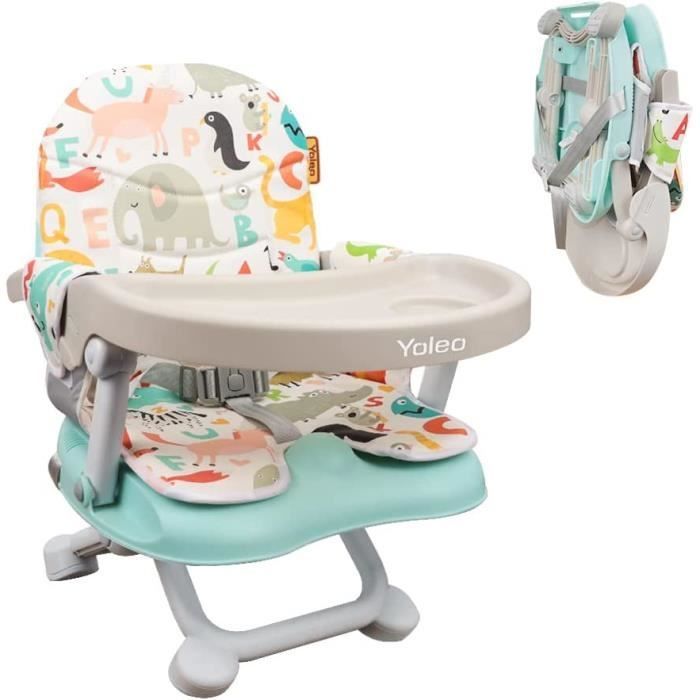 Réhausseur Chaise Enfant Pliable, Chaise Bébé Portable, Bébé Chaise repas en Hauteur Réglable, Plateau Amovible,6 mois à 3 ans,