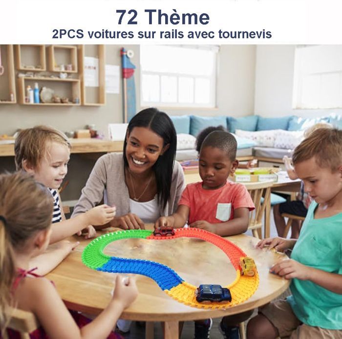 Pista de coches para niños - 240 piezas de pistas flexibles con luces para coches eléctricos - 2 coches - Juguete ideal para niños de 3, 4, 5 y 6 años.