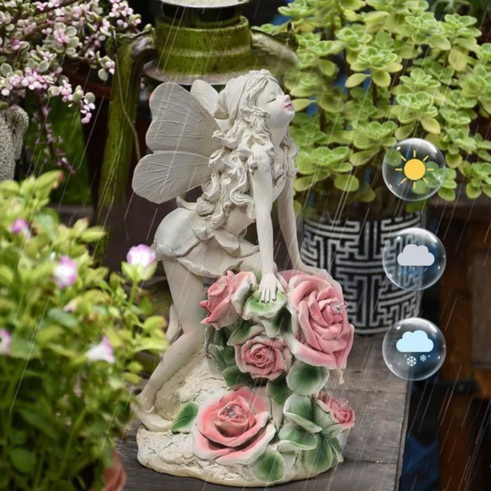 Decorazione da giardino - ROKOO - Statuetta di fata con luce solare in resina - Oro - 12,5*14,5*26,2 cm