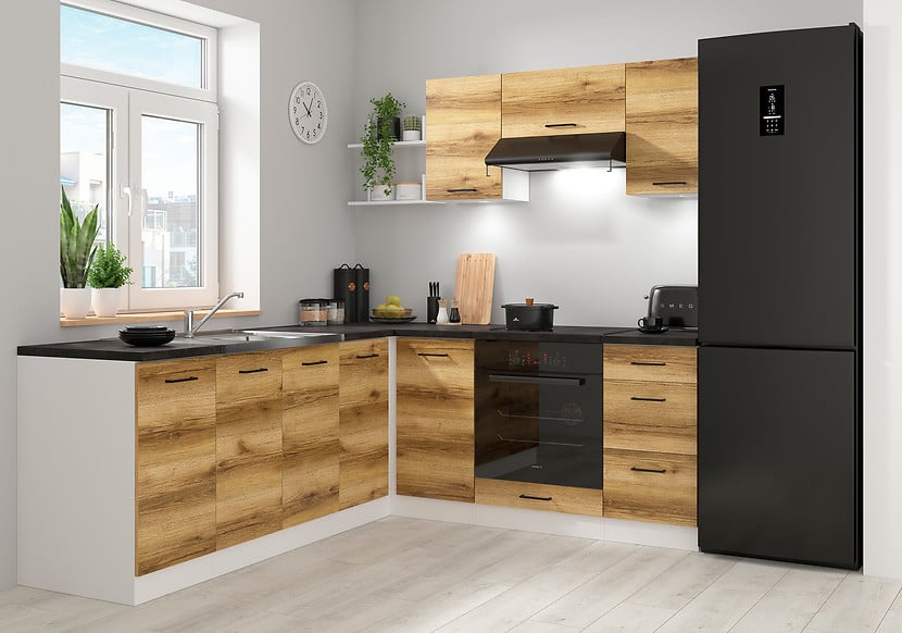 Komplet kuchenny narożny Junona Line 200x220 dąb delano jasny bez blatu