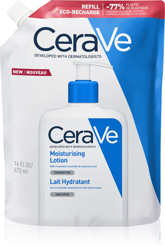 Loção hidratante CeraVe para rosto e corpo, ideal para pele seca e muito seca.