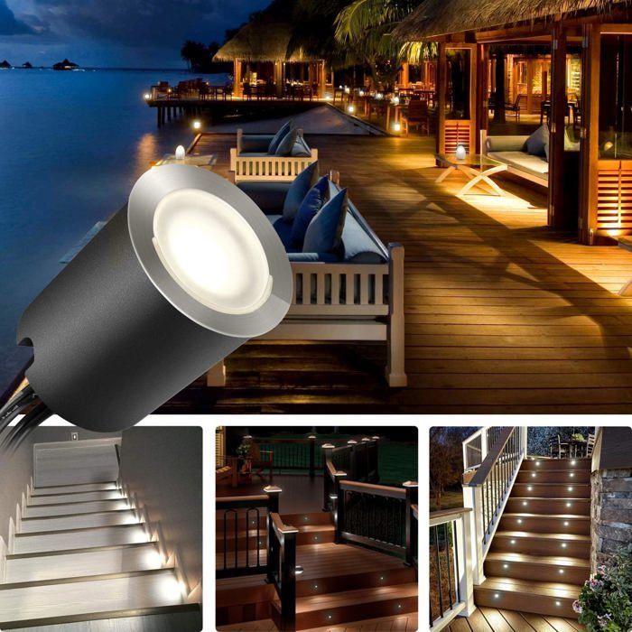Confezione da 16 faretti LED da incasso per esterni, IP67, 12V, 0,6W, luce bianca neutra 4500K, in acciaio inox 304.
