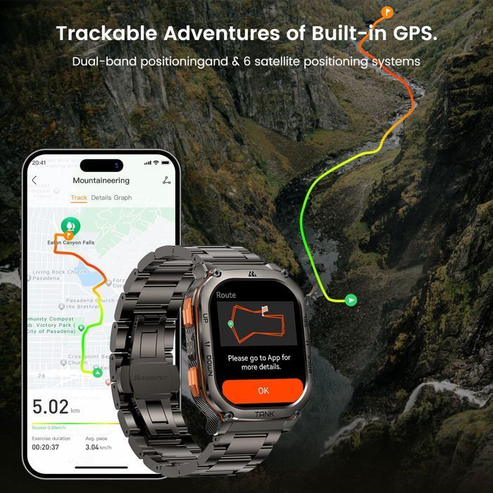 Relógio inteligente KOSPET M3 Ultra para homens, relógio esportivo com GPS, mais de 40 dias de duração da bateria, resistente à água até 50 metros, monitor de sono, função de atender/fazer chamadas - 2 pulseiras - Preto