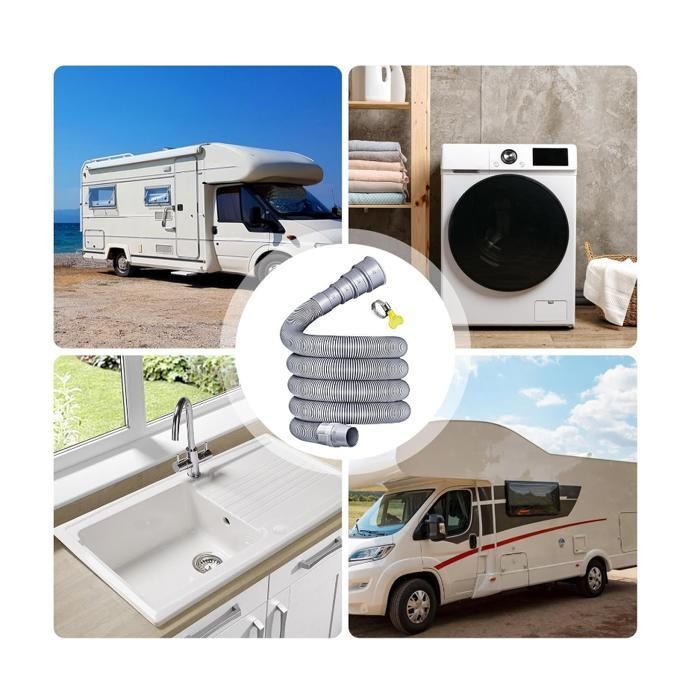 Kit de manguera de drenaje para autocaravanas de 3 m - Manguera de drenaje para caravanas con adaptador ajustable, sistema de aguas residuales versátil.