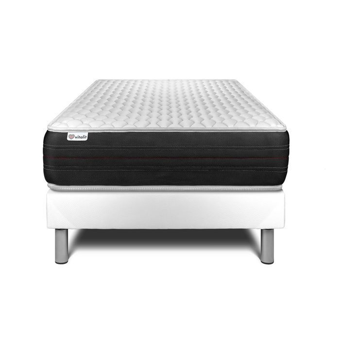 Mattress and Bed Base Set 90x200 cm - White Bed Base (pre-assembled) - Vitalspring White