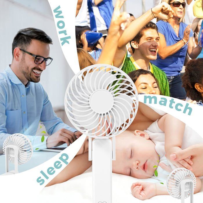 Draagbare ventilator, oplaadbaar via USB, 12 uur batterijduur, mini stille draagbare ventilator, kleine ventilator