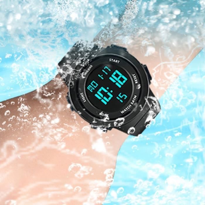 Reloj deportivo digital multifuncional LED para niños, ideal para natación, con correa de silicona, para estudiantes y adolescentes, color negro y estilo moderno.