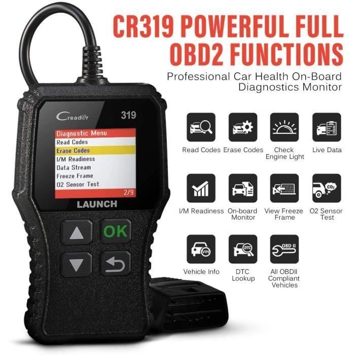 Scanner de diagnóstico automotivo OBD2 LAUNCH CR319 - Apaga códigos de erro - Multimarcas - Em francês