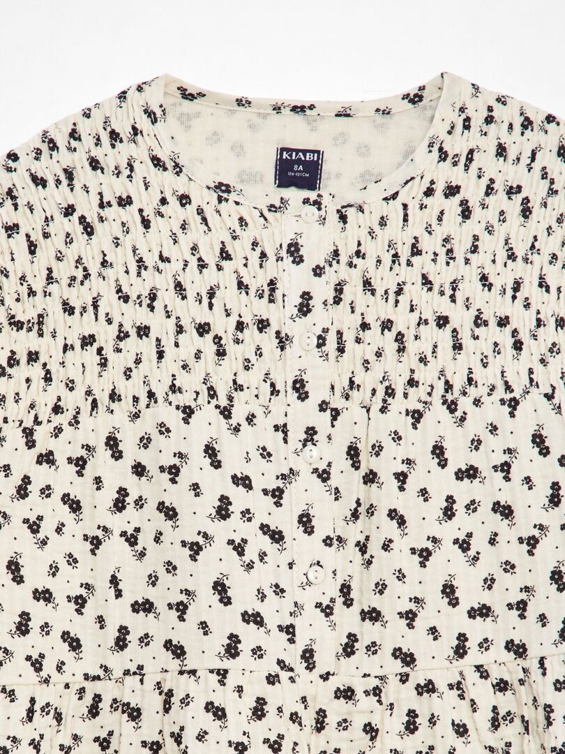 Gebreide jurk met bloemenreliëf - BEIGE