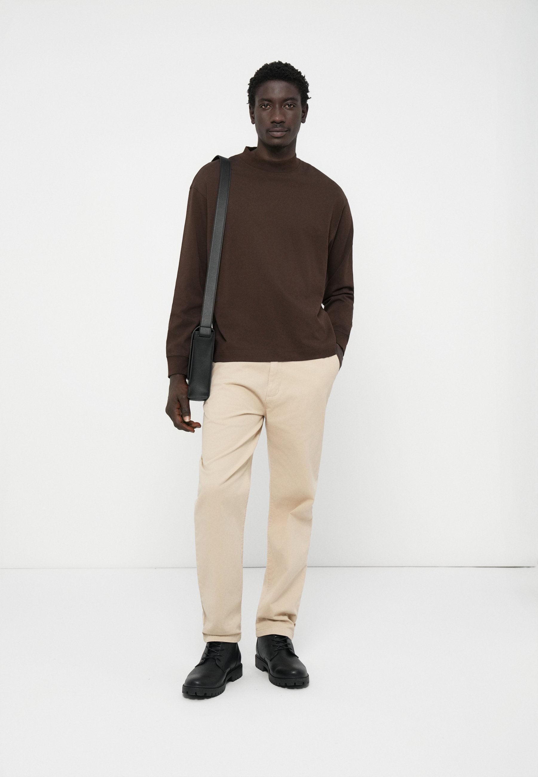 Selected Homme SLHRELAXPOUL MOCK NECK TEE - Long sleeve top - demitasse