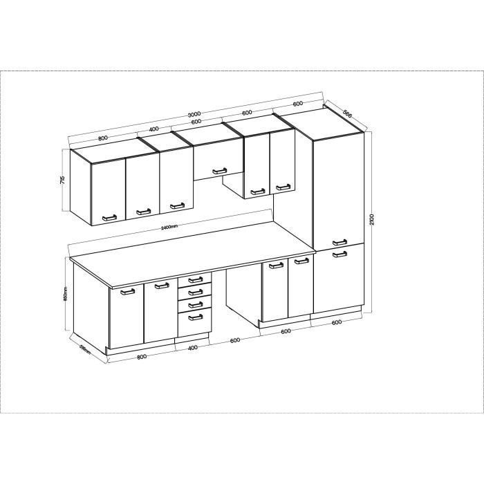 ATLAS Complete 8-Piece Kitchen Set - White Finish - W300 x H52 x H82 cm - Worktop not included