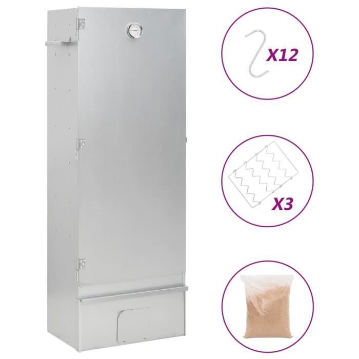 Fumoir - AKOZON - 44,5x29x110 cm - Acier galvanisé - Usage extérieur - Thermomètre inclus