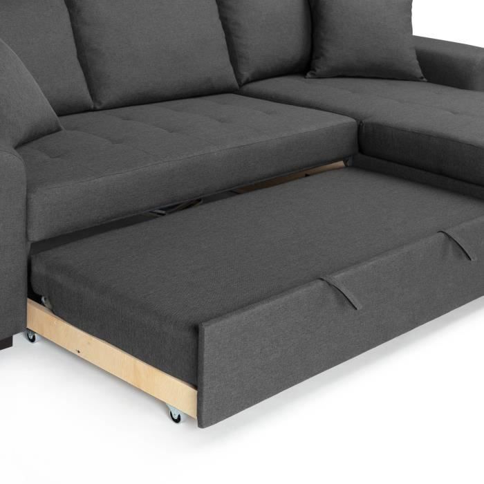 Sofá cama esquinero reversible de 4 plazas - Tela gris - Ancho 244 x Profundidad 151 x Alto 90 cm - HAMILTON - Fabricado en Ucrania