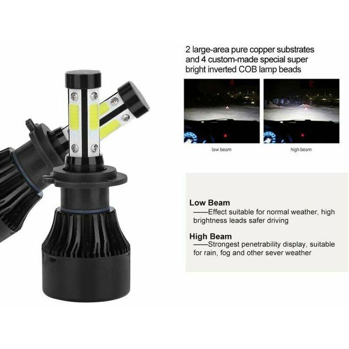 2 bombillas LED X7-COB 6500K H7 para faros delanteros de coche, de aluminio y ABS.