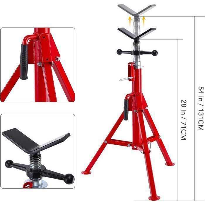 Support Chandelle à Tuyaux ,Chandelle à tuyaux Support de tuyau 2500 lbs avec tête en V pour tuyau,Réglable en Hauteur,71-132cm