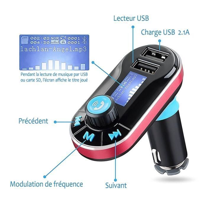 Kit Mains Libres Bluetooth Voiture Rouge pour Polaroid Sky 5, Polaroid Phantom 5, Kazam Trooper 650L