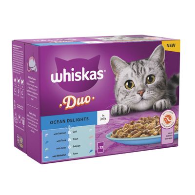 Whiskas 1+ Duo Delicii Oceanice în Jeleu