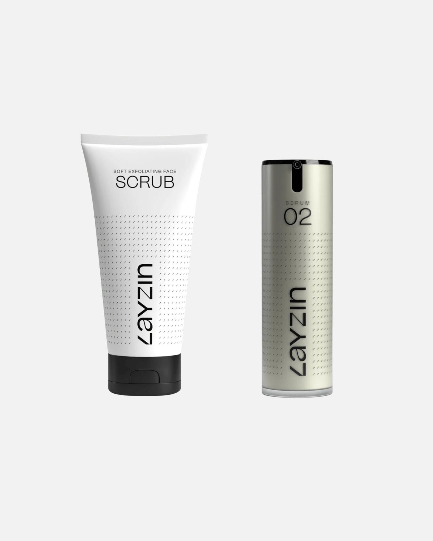 LAYZIN pretnovecošanās serums: maigs sejas skrubis un intensīvs pretnovecošanās serums – 1 gab.