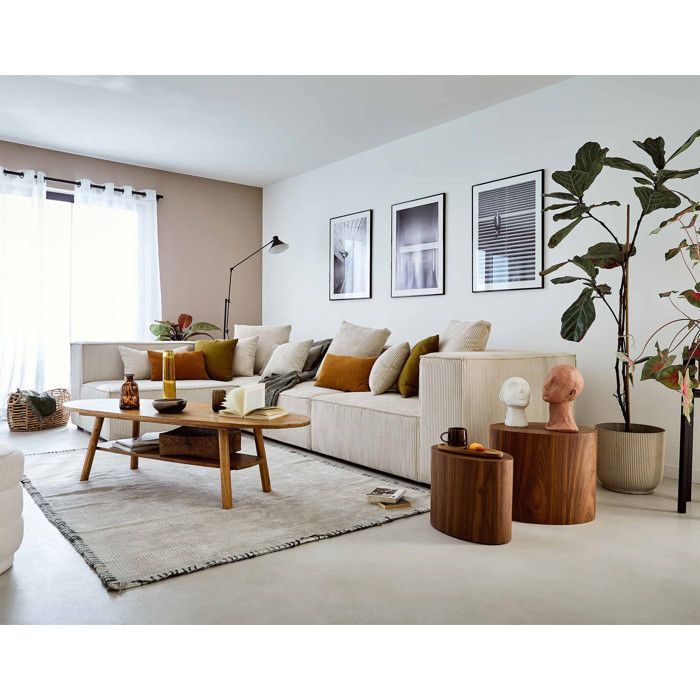 Colombine - Sofá modular esquinero izquierdo - 6 plazas - en pana - Beige