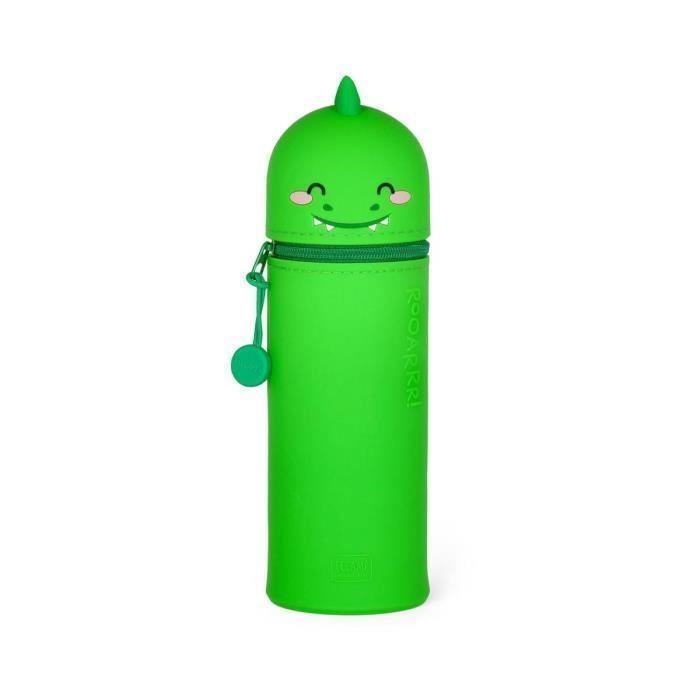 2-in-1 School Pencil Case - LEGAMI - KA0013 - Soft Silicone - Dino - Green
