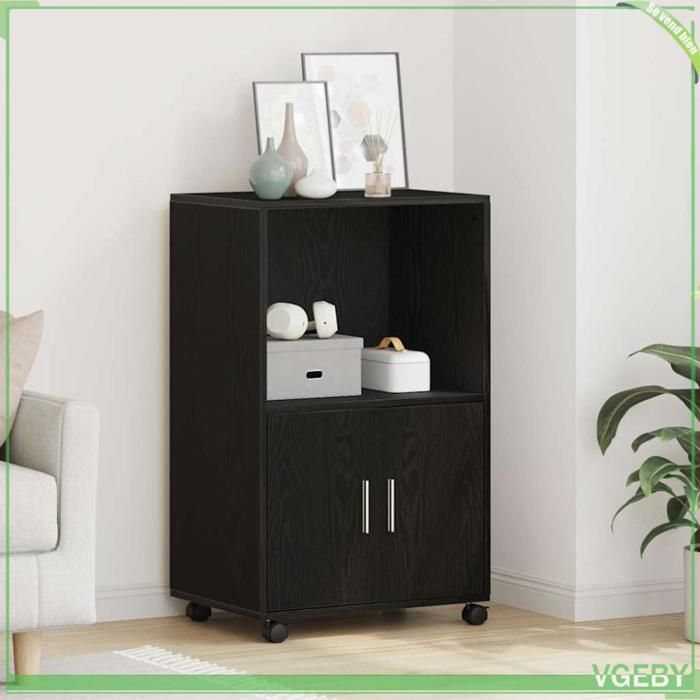 Cabinet Roulant - Chêne noir - 55 x 40 x 91 cm - Bois d'ingénierie - Style industriel