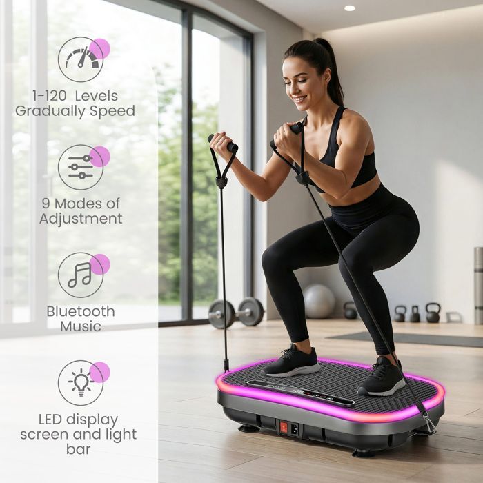 Plataforma vibratoria, control remoto, 120 velocidades potentes y ajustables, capacidad de carga de 150 kg, entrenamiento de cuerpo completo - Blanco