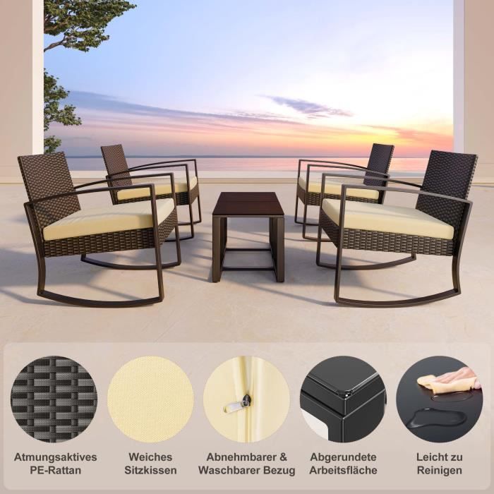 Ensemble de salon de jardin en rotin Bealife de 3 pièces - Jaune - Pour jardin, véranda et balcon