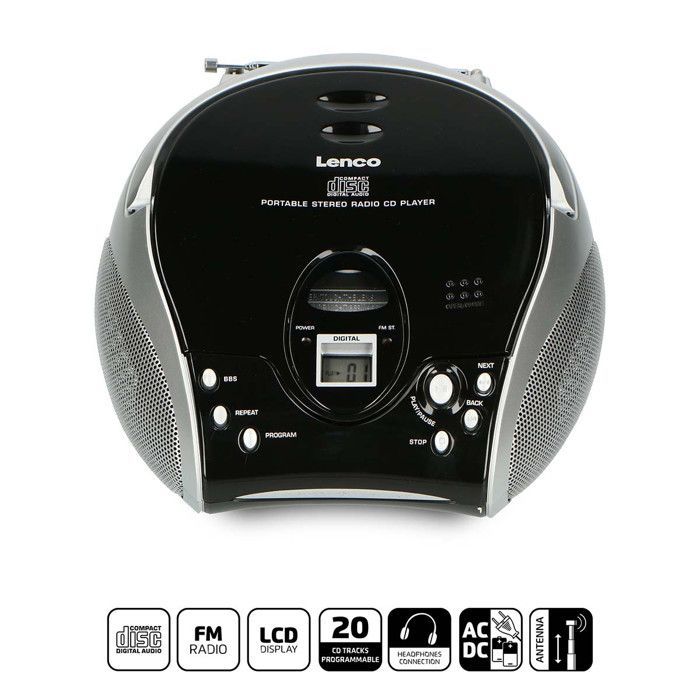 Lenco SCD-24 Preto/Prateado - Rádio portátil com leitor de CD - Preto/prateado