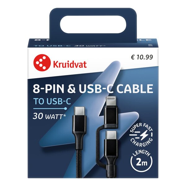 Kruidvat Dual 30W USB-C auf 8-Pin Kabel<br>