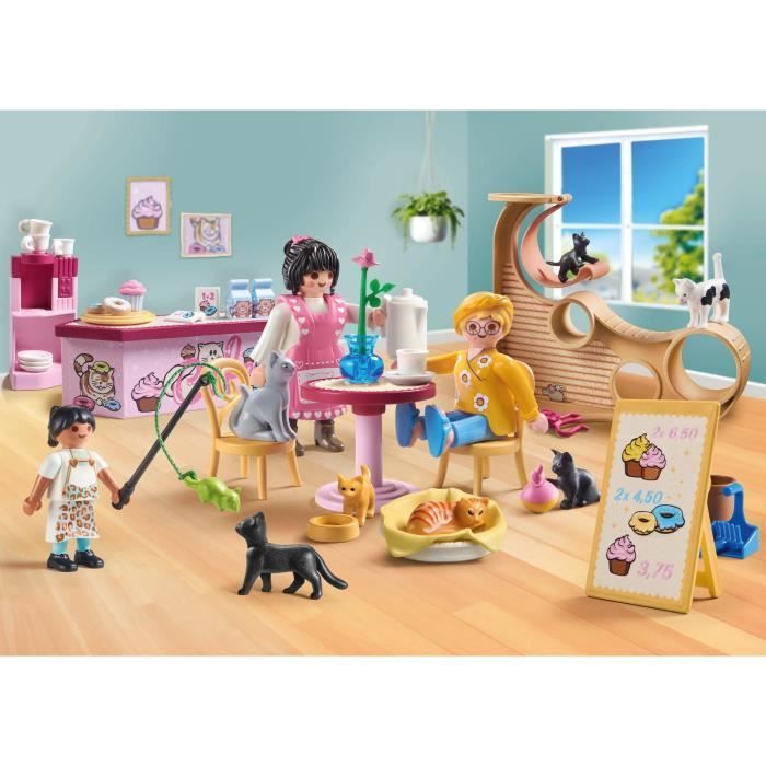 PLAYMOBIL 71744 Kattencafé met 6 katten en 3 figuurtjes, Mijn Leven, 72 onderdelen, Leeftijd 4+