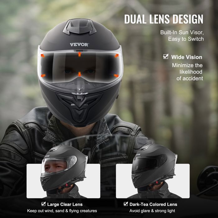 Casco integral de motocicleta VEVOR con ranura Bluetooth y lente intercambiable, cómodo casco de motocross homologado por DOT, talla L