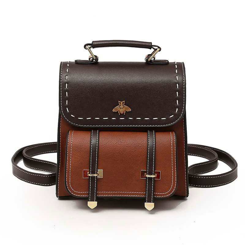 Vintage ryggsekk i pu-skinn for kvinner, enkel, preppy stil, berømt college-ryggsekk for kvinner, mochilas ZL145