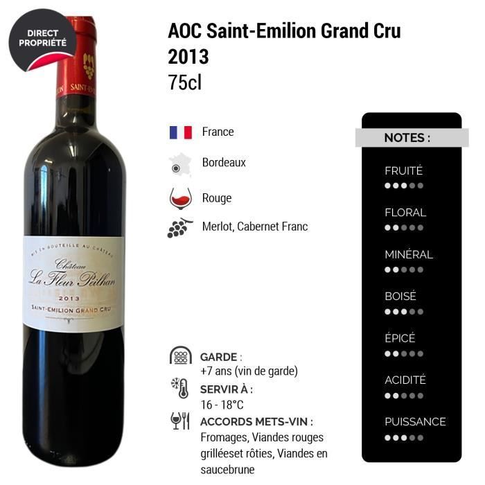Château La Fleur Peilhan Saint-Emilion Grand Cru Rouge 2013 - Lot de 6x75cl - Vin AOC Rouge de Bordeaux - Cépages Merlot, Cabernet