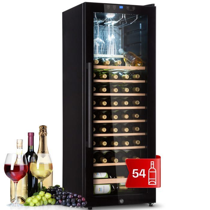 Klarstein Cave à vin 54 bouteilles étagères en bois amovibles porte en verre écran LCD 5 à 18°C Cave à Vin Vieillissement Noir