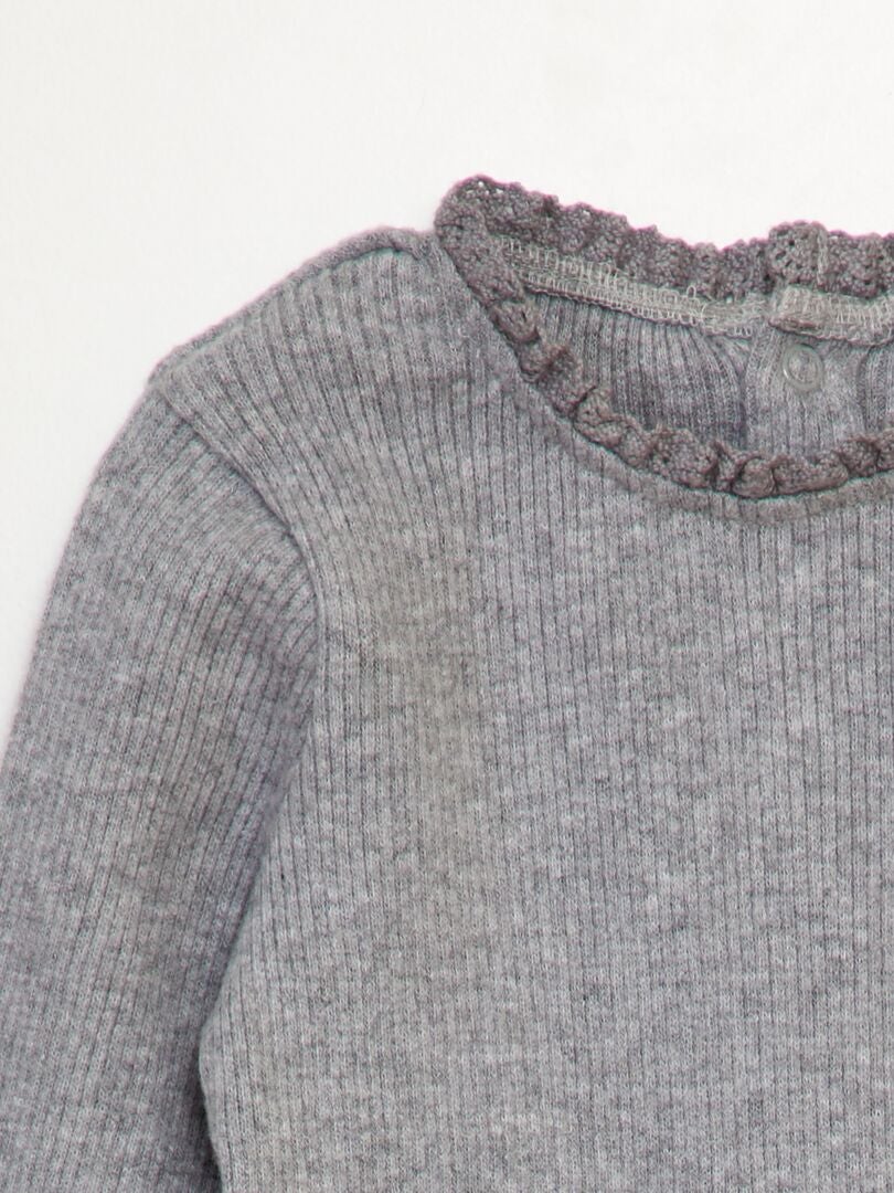 Geribbelde gebreide bodysuit - GRIJS