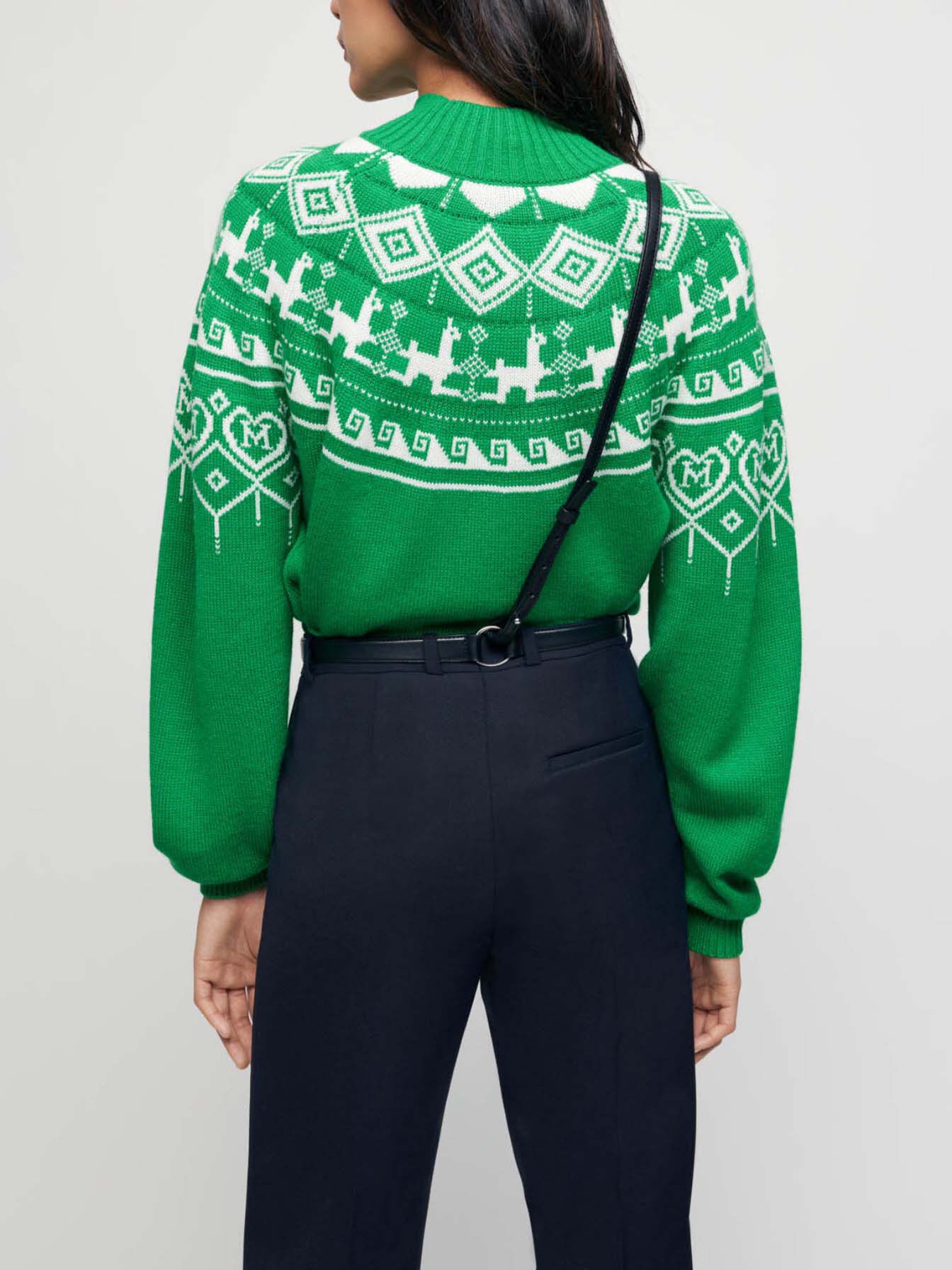 Pulover jacquard cu guler înalt - Vert