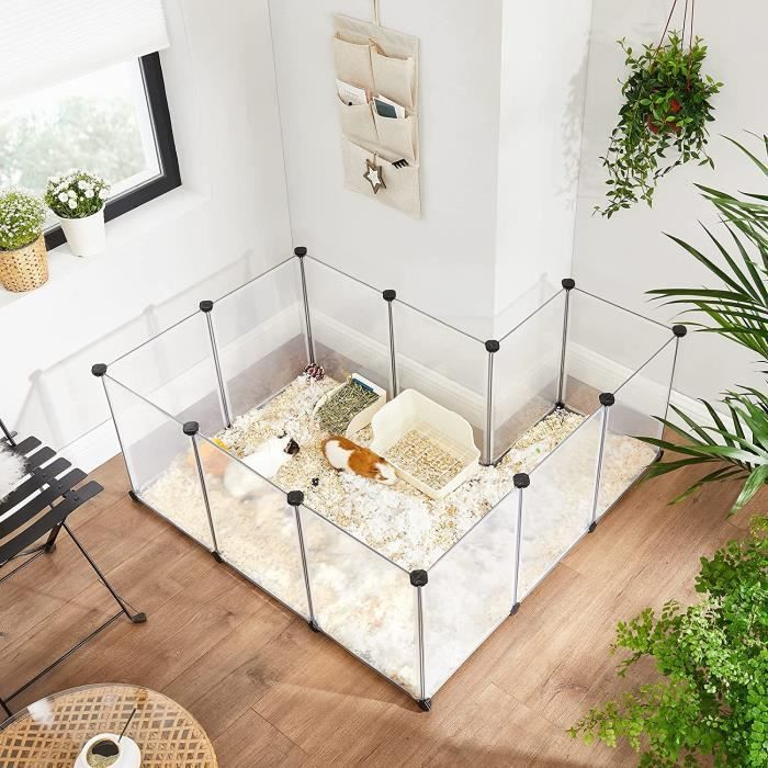 SONGMICS Rek voor cavia's, konijnen, egels, omheining, met bodem, voor binnen, modulair, transparant, kunststof, wit