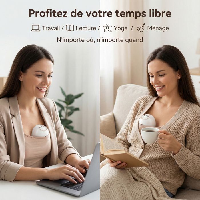 Tire-lait Électrique Mains Libres Portable - 4 Modes 12 Niveaux - Silencieux Anti-Reflux 180ml - Pompe Allaitement Sans Fil USB-C