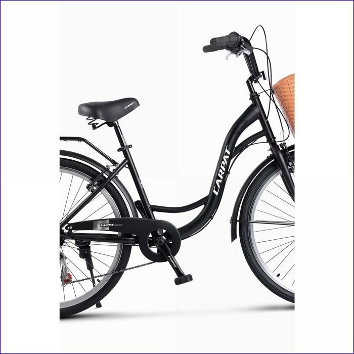 Vélo de ville Carpat - 26'' 7 vitesses Shimano - V-Brake - Porteur + Panier avant - Noir