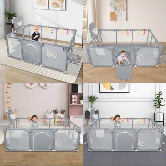 Box per bambini - MENGDA - Box per neonati - Con protezioni angolari, 50 palline, 4 anelli da tirare, 4 ventose - 180×120×66 cm