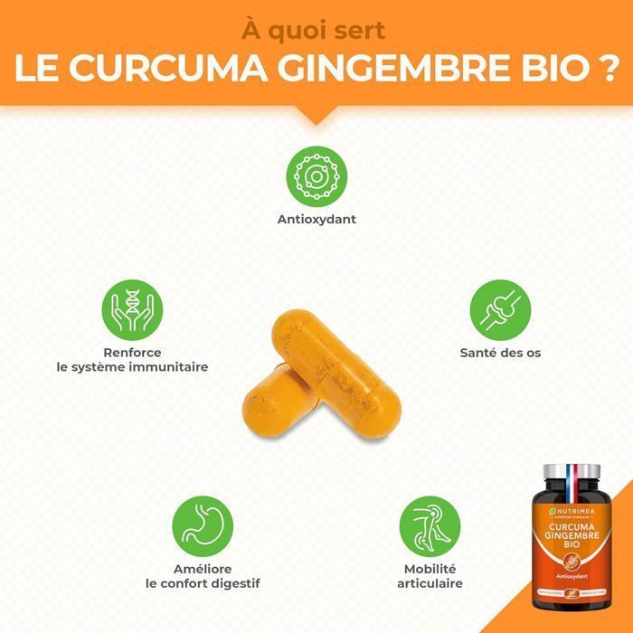 Curcuma Gingembre BIO - Anti-inflammatoire & Antioxydant - Douleurs Articulaires - Nutrimea