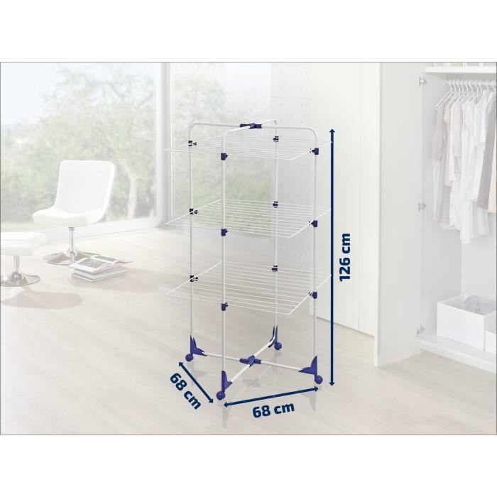 Stendibiancheria Leifheit 270 Classic 81454, con 27 m di spazio per stendere e telai pieghevoli, torre a 3 livelli, bianco